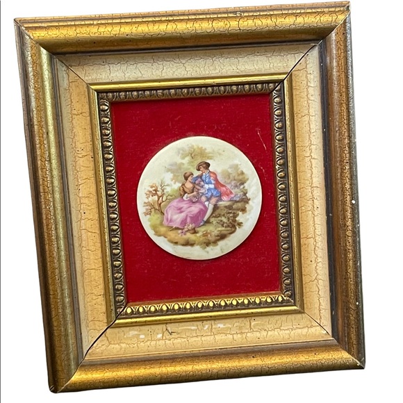 Vintage 1950s Gold gilt Florentine Ceramic Limoges French framed cameo picture - Picture 2 of 7